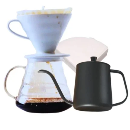 مجموعة V60 ( قمع سيراميك + سيرفر + باكت فلاتر + غلاية )